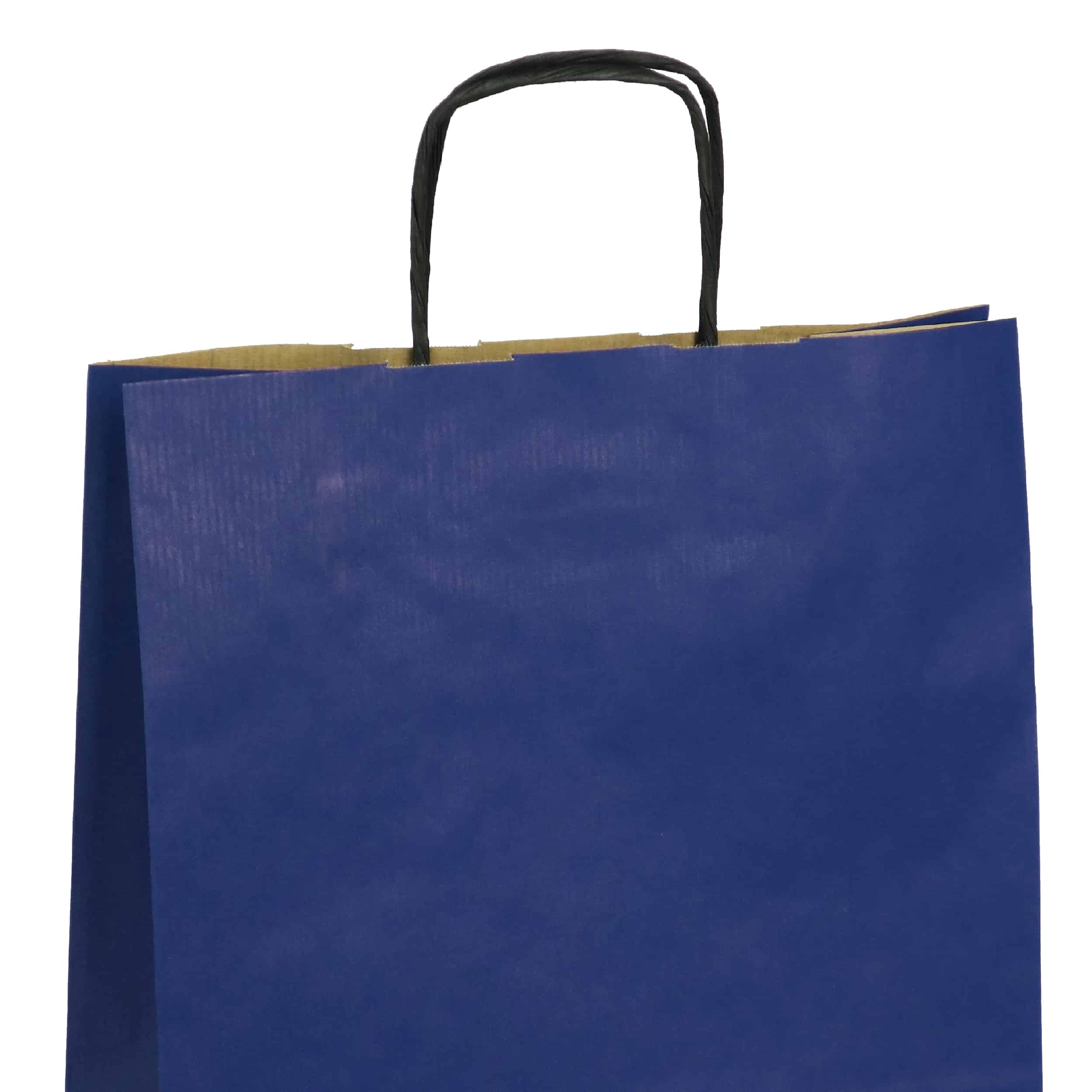 torba papierowa niebieska z nadrukiem 25cm x 11cm x 32cm